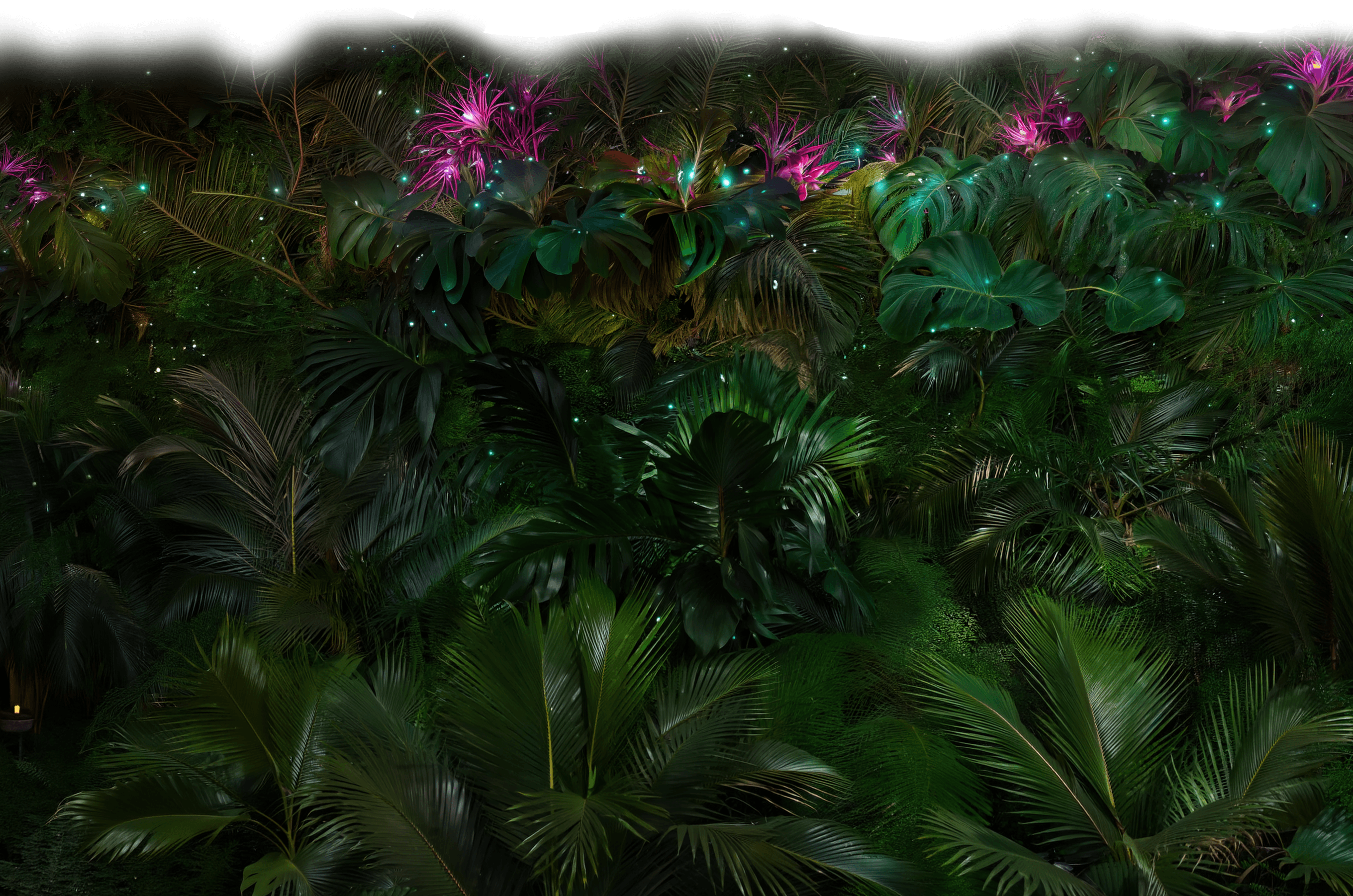 Tropical jungle at night with bioluminescent plants